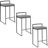 Fuji 26" Stackable Counter Stool in Black Metal & Grey Leatherette (Set of 3)
